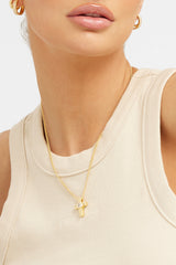 Iced Cross Box Chain Necklace - Gold