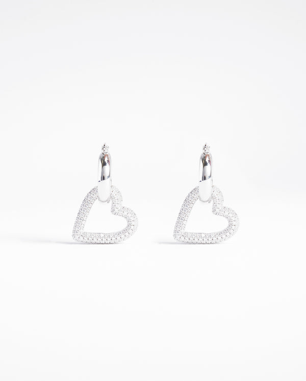 Iced Pave Heart Hoop Earrings