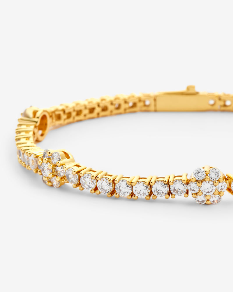 Iced Floral Detail Tennis Bracelet - Gold