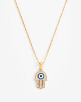 Iced Hamsa Hand Motif Necklace - Gold