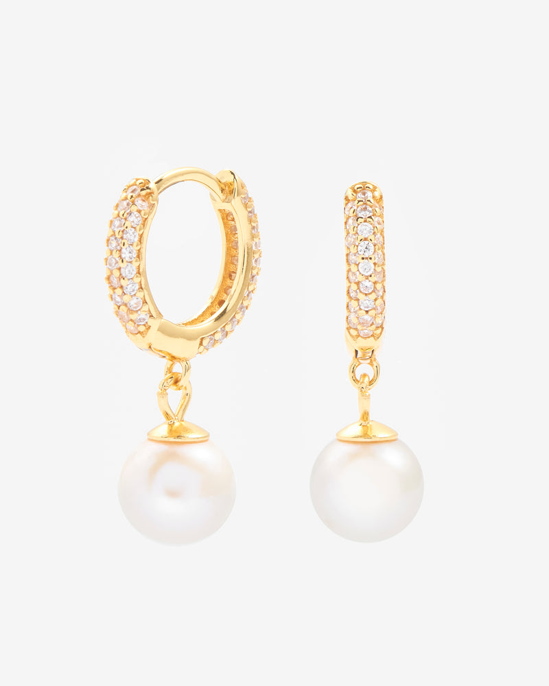 Iced Hoop & Pearl Earrings - Gold