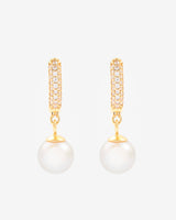 Iced Hoop & Pearl Earrings - Gold