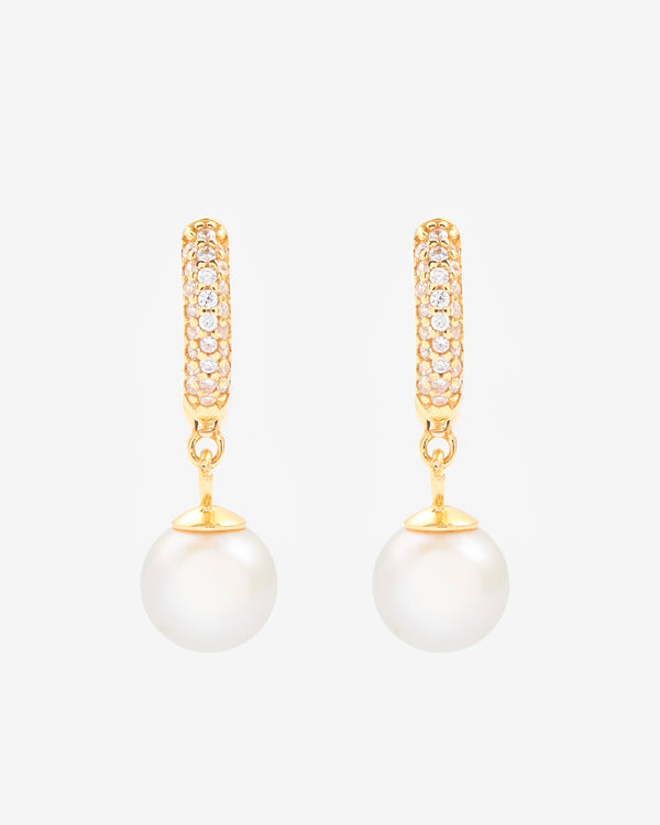 Iced Hoop & Pearl Earrings - Gold