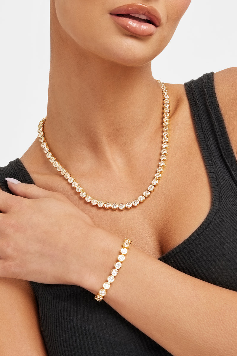 Iced Round Stone Chain + Bracelet Bundle - Gold