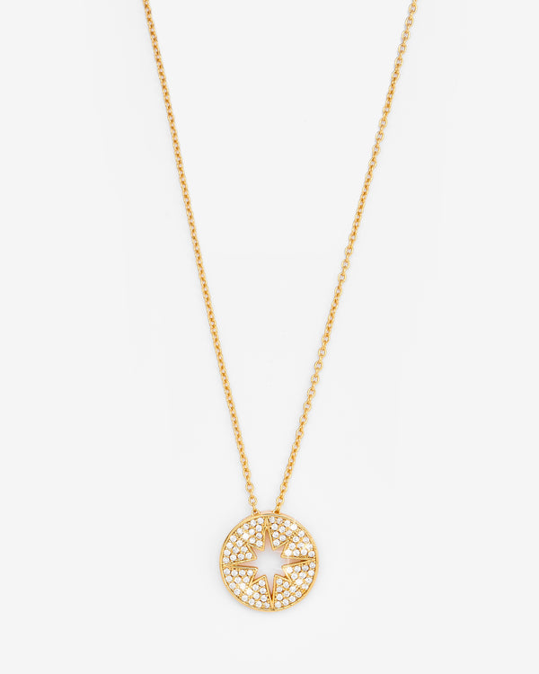 Iced Starburst Coin Necklace - Gold