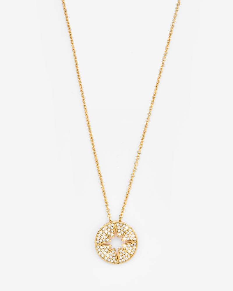 Iced Starburst Coin Necklace - Gold