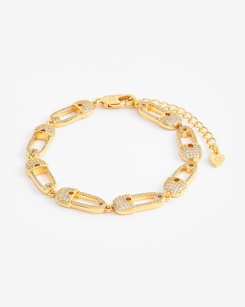 Iced Safety Pin Allway Bracelet - Gold