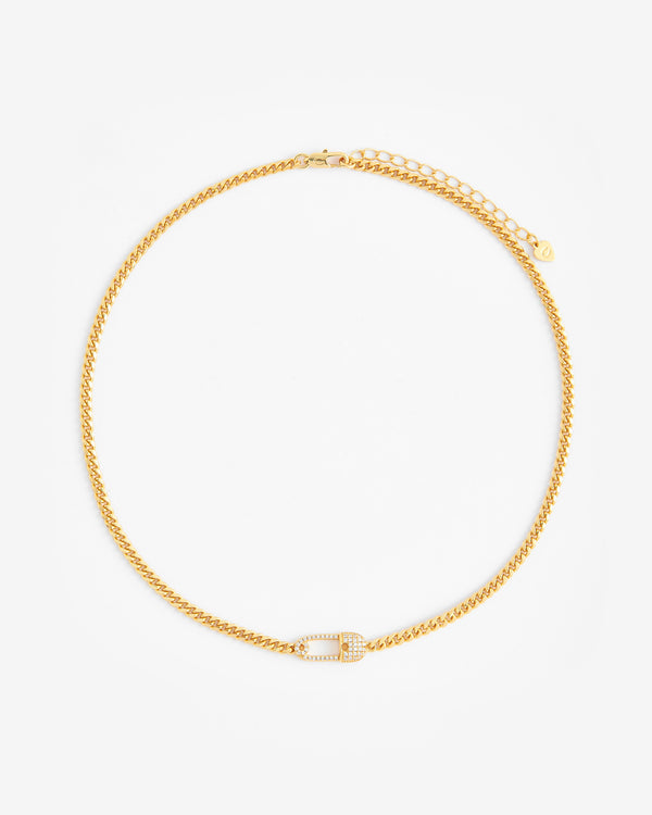 Iced Safety Pin Necklace - Gold