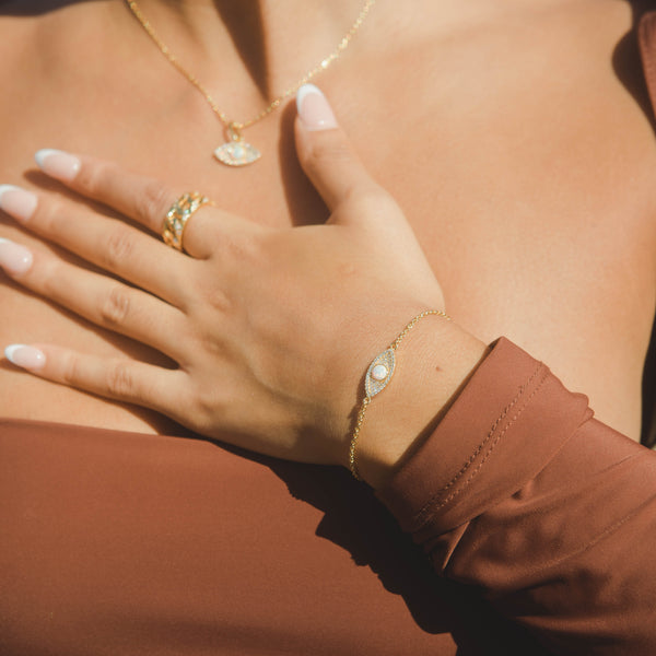 Iced Opal Evil Eye Bracelet - Gold