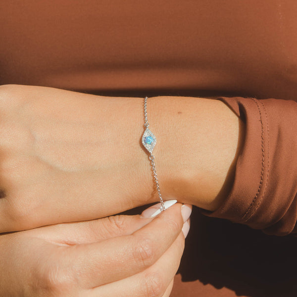 Iced Blue Opal Mini Evil Eye Bracelet