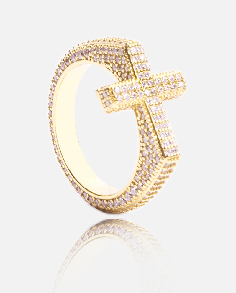 Iced Single Cross Ring - Gold