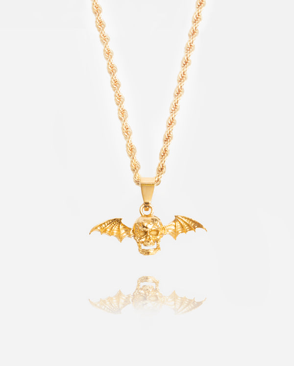 Haunted Skull Wing Pendant - Gold