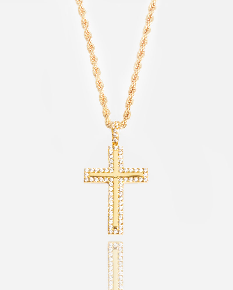 Iced Cross Pendant - Gold
