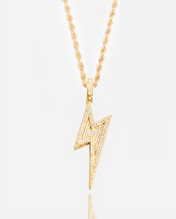 Iced Retro Lightning Bolt Pendant - Gold