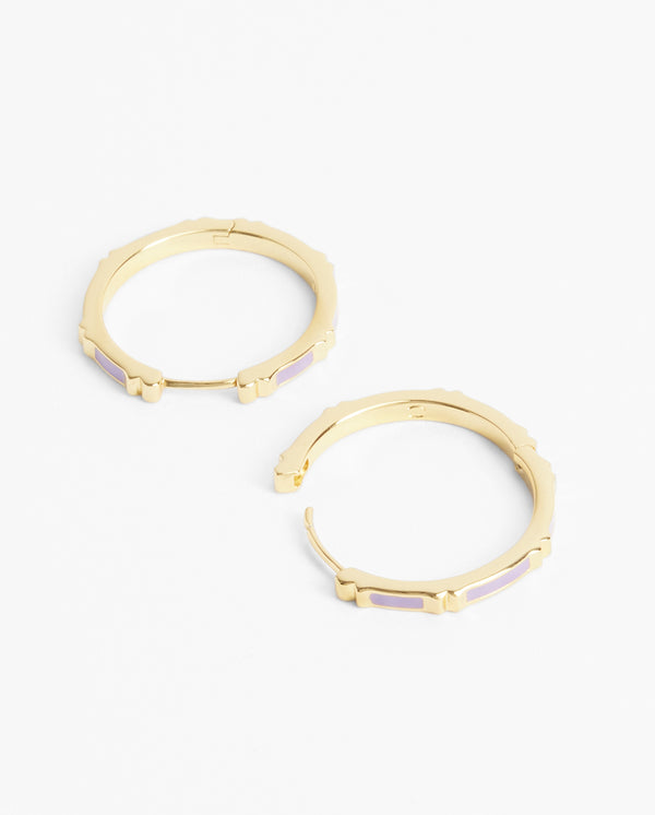 Lilac Enamel Hoop Earrings - Gold