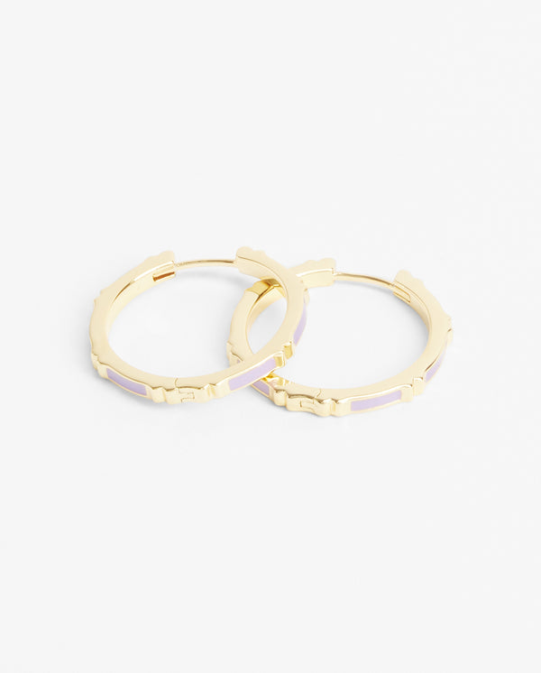 Lilac Enamel Hoop Earrings - Gold