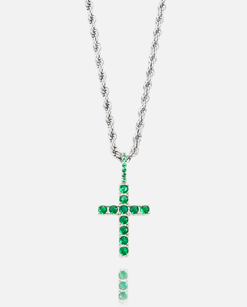 Iced Mini Cross Pendant - Green