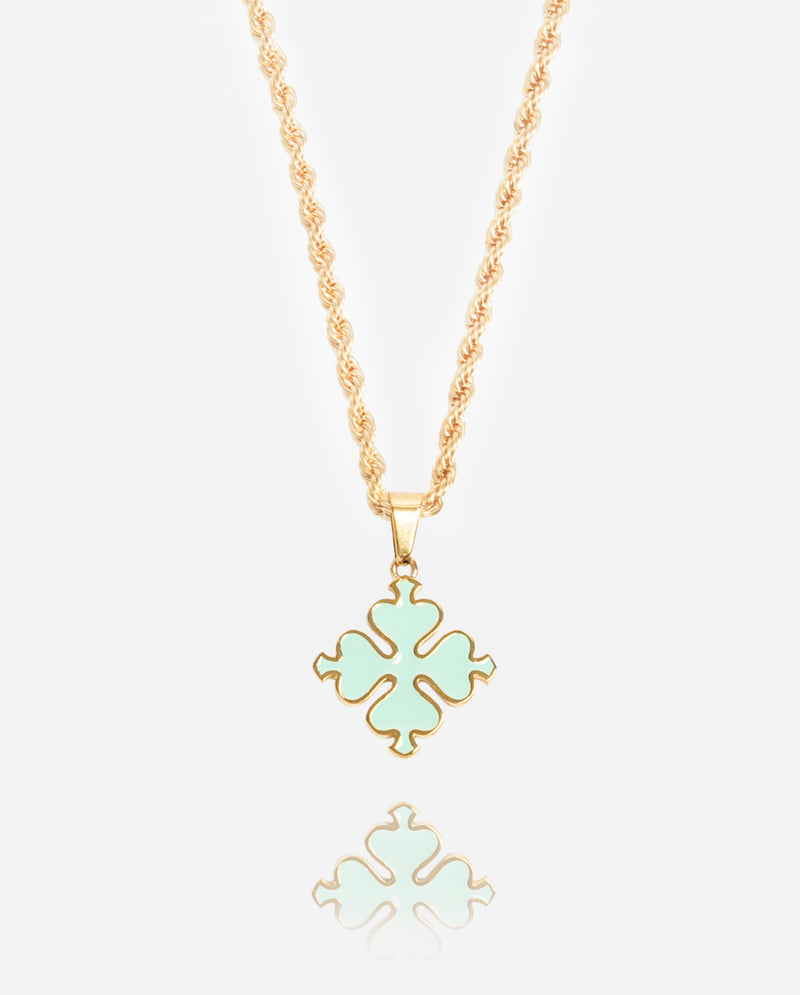 Pale Green Clover Pendant - Gold