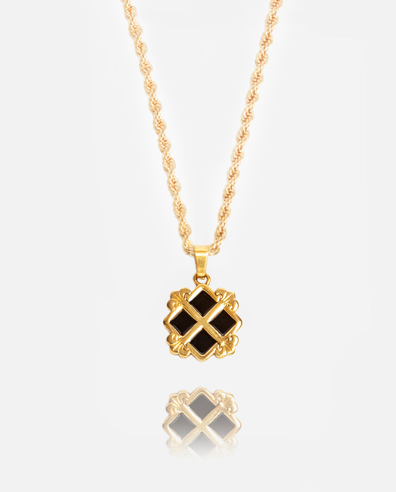 Black Royal Cross Pendant - Gold