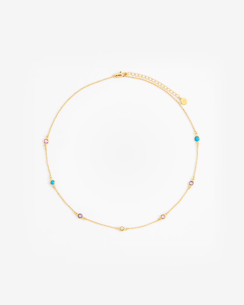 Multicolour Bezel Stone Necklace - Gold