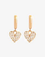 Pave Heart Hoop Earrings - Gold