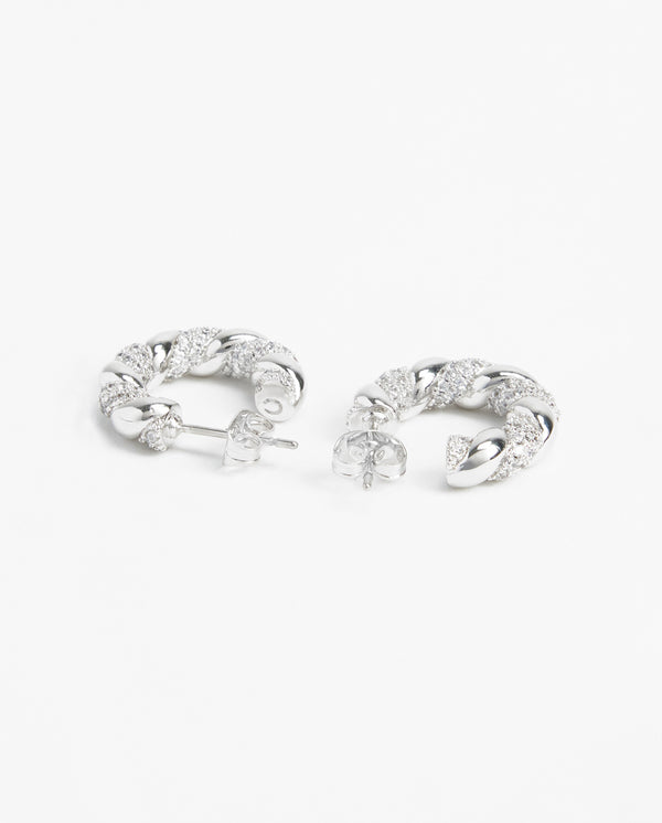 Polished And Iced Twist Hoop Earrings