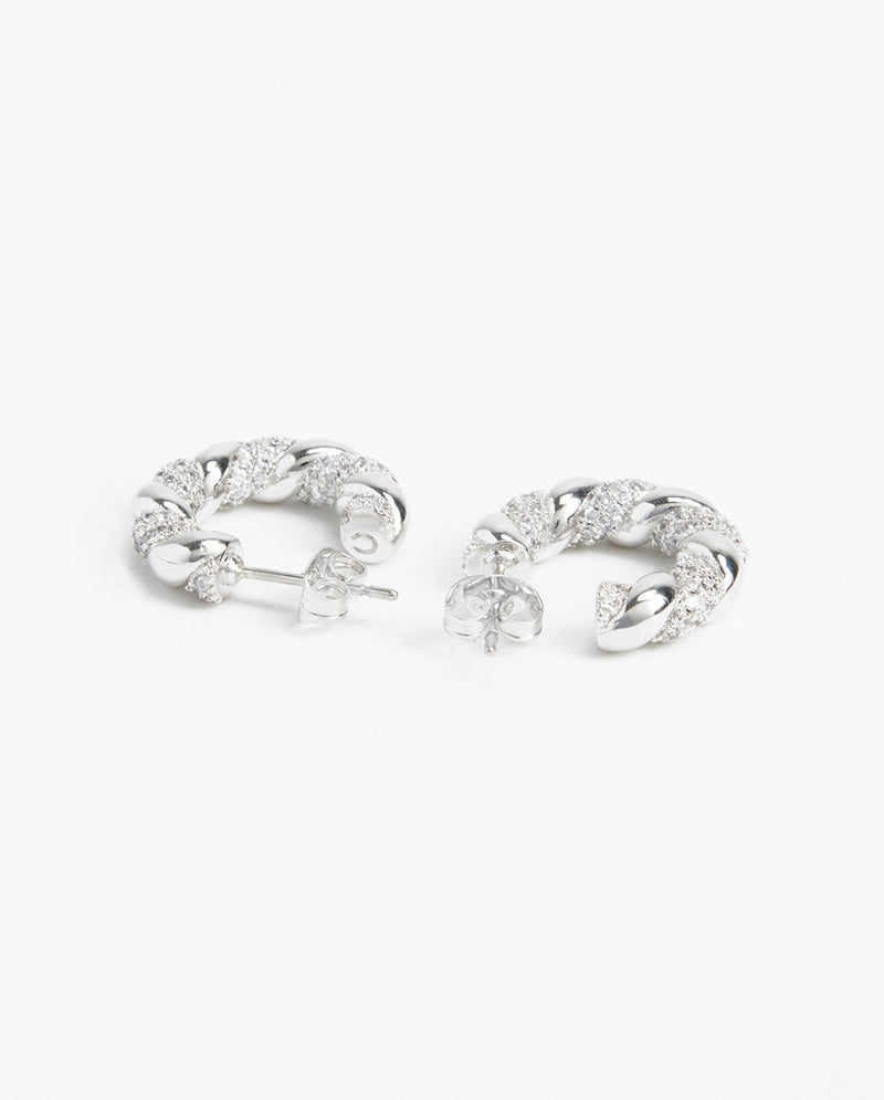 Polished And Iced Twist Hoop Earrings