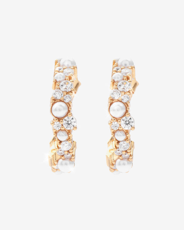 Clustered Pearl Hoop Earrings - Gold