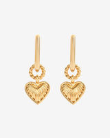 Rectangle Heart Charm Huggie Earrings - Gold