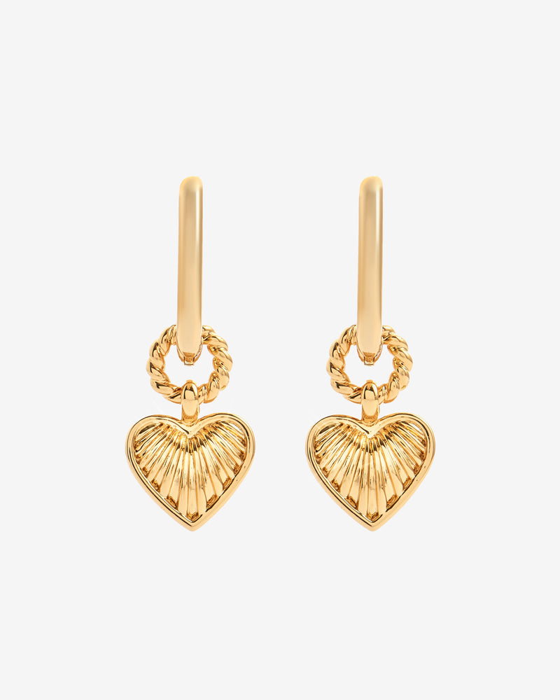 Rectangle Heart Charm Huggie Earrings - Gold