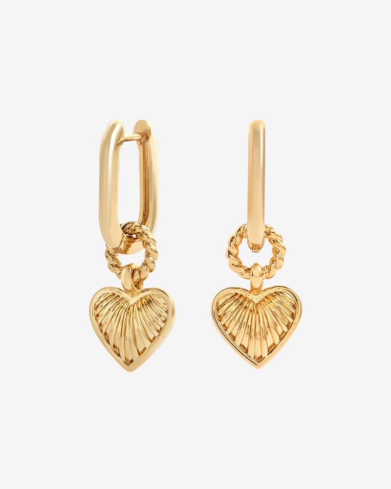 Rectangle Heart Charm Huggie Earrings - Gold