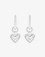 Rectangle Heart Charm Huggie Earrings