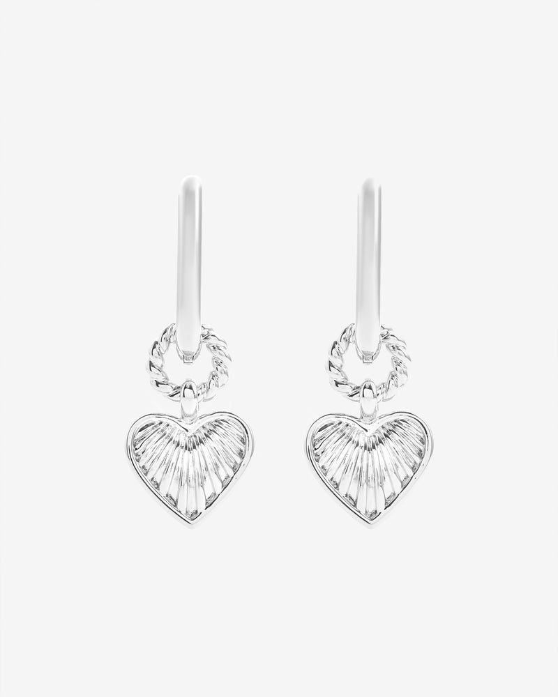 Rectangle Heart Charm Huggie Earrings