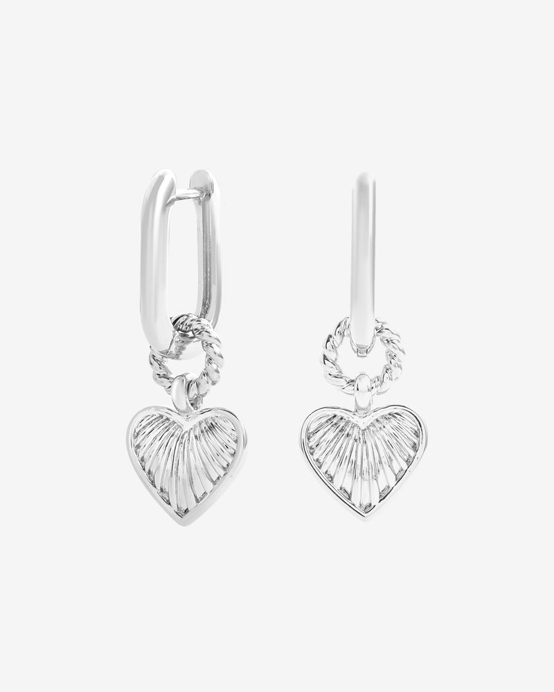 Rectangle Heart Charm Huggie Earrings