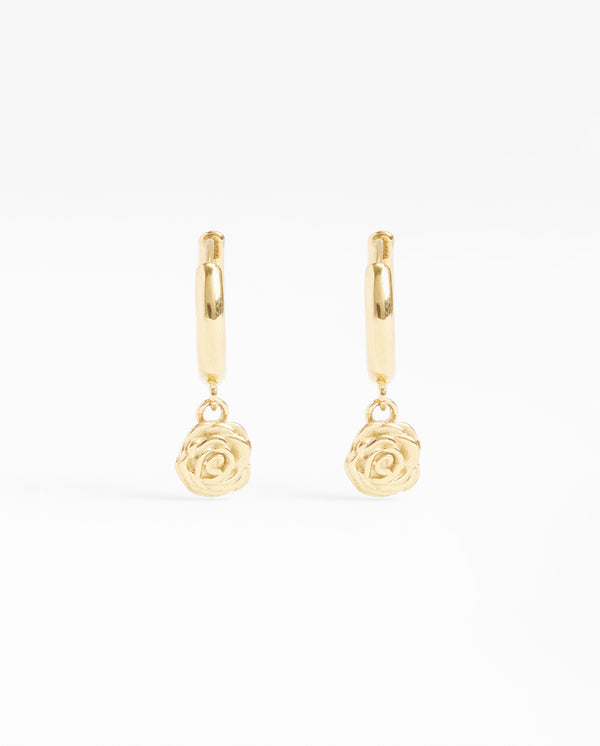 Rose Hoop Earrings - Gold