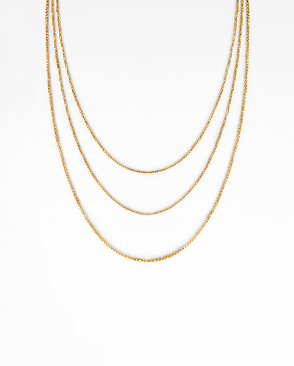 Triple Layer Box Chain Necklace - Gold