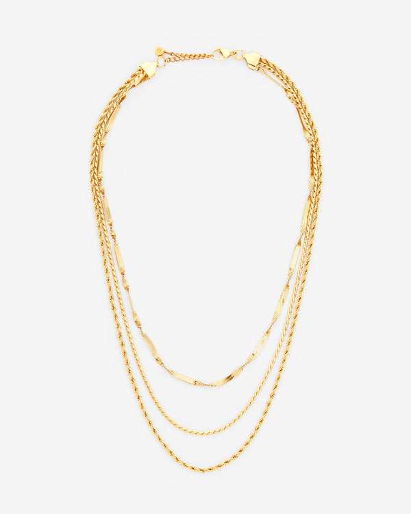 Triple Layer Snake And Twist Necklace - Gold