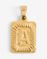 Vintage Inspired Initial Rectangle Pendant A - Gold