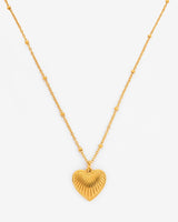 Vintage Textured Heart Charm Necklace - Gold