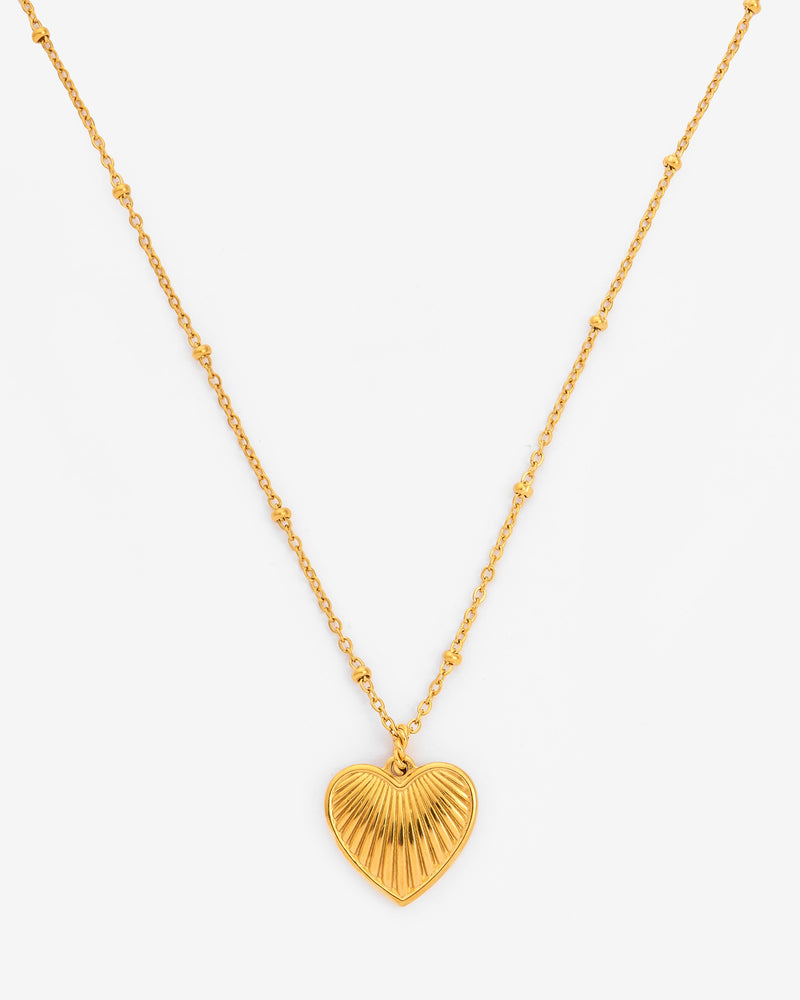 Vintage Textured Heart Charm Necklace - Gold