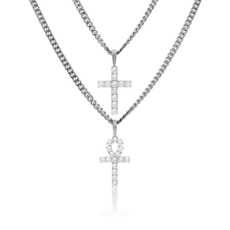 Cross + Ankh Pendant Bundle - White Gold - Cernucci