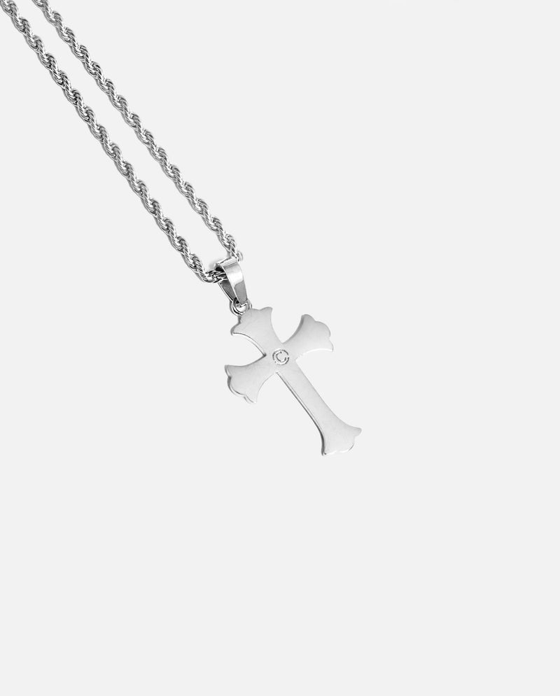 Curved Cross Pendant - White Gold - Cernucci