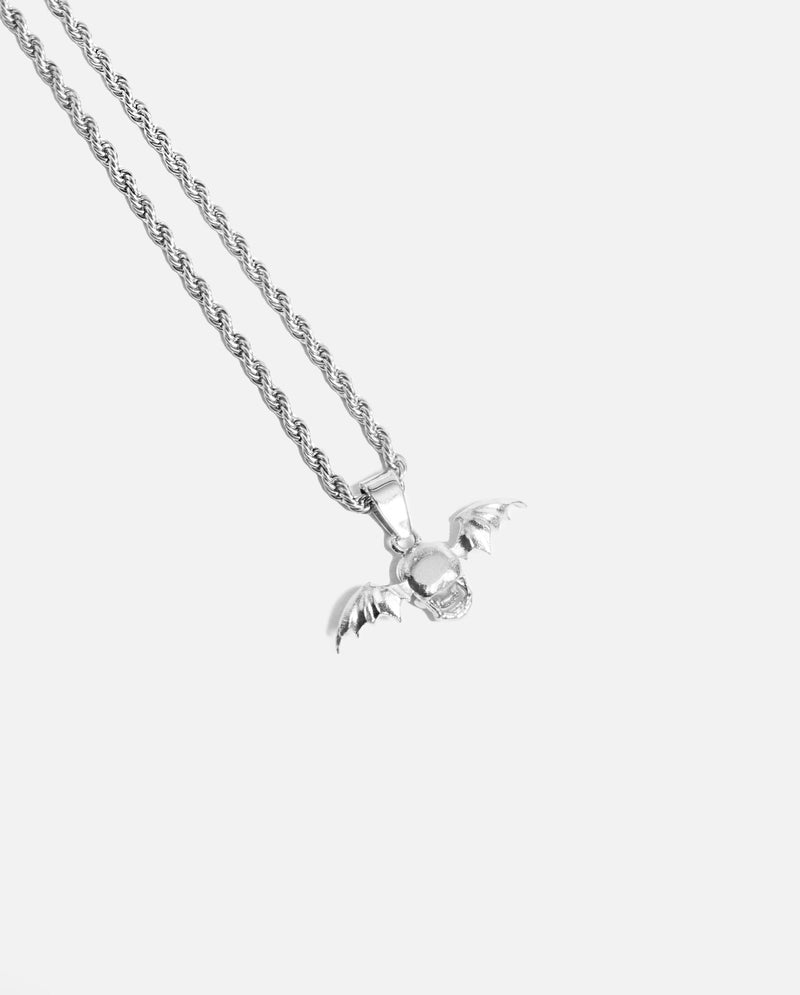 Haunted Skull Wing Pendant - White Gold - Cernucci