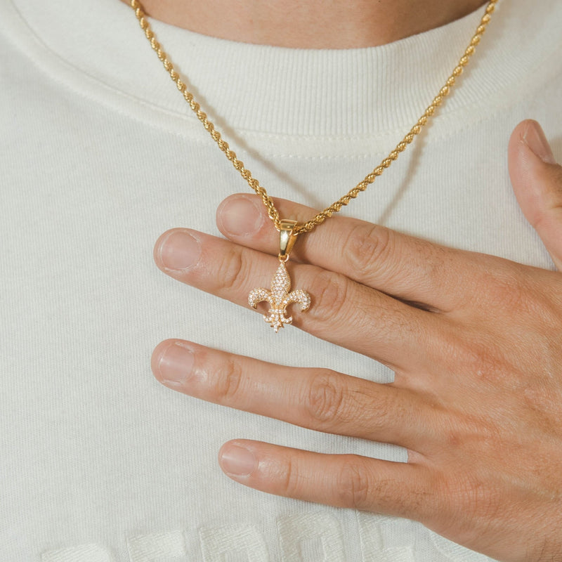 Iced Fleur-de-lis Pendant - Gold - Cernucci