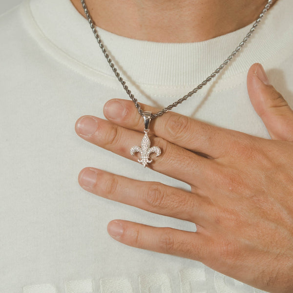 Iced Fleur-de-lis Pendant - White Gold - Cernucci