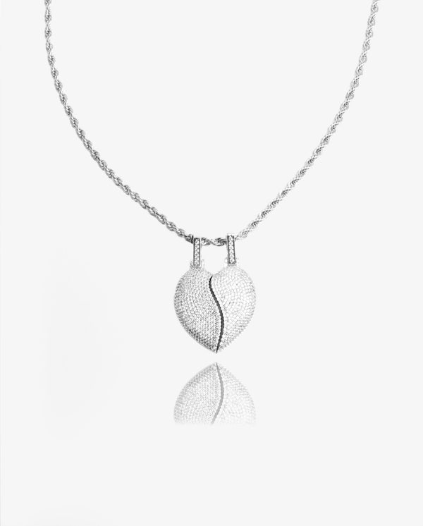 Iced Half Heart Pendants - White Gold - Cernucci