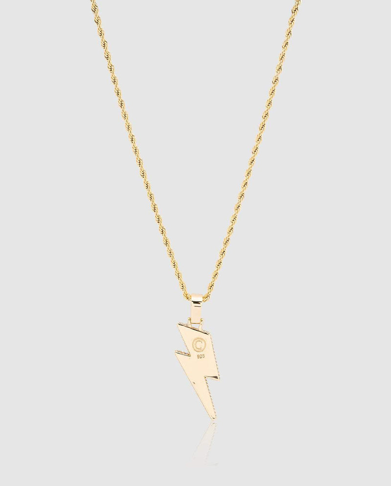 Iced Lightning Bolt Pendant - Gold - Cernucci