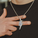 Iced Lightning Bolt Pendant - White Gold - Cernucci