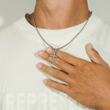 Iced Mini Cross Pendant - Blue Topaz - Cernucci