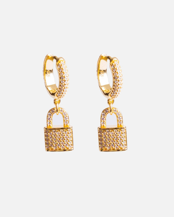 Iced Padlock Earrings - Gold - Cernucci